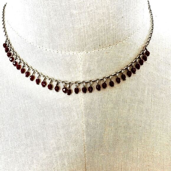 New York and Company silver tone and red dainty beaded necklace - Picture 1 of 7